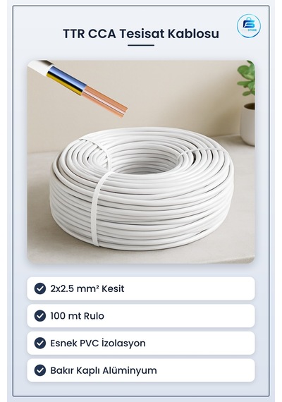 Elektrik Tesisat Kablosu Ttr Cca ² 100 Mt Esnek Pvc İzoleli Bakır