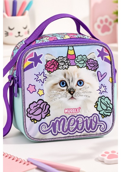 Pretty Cat Sevimli Kedi Beslenme Çantası Çocuk Okul Yemek Çantası Günlük Kullanım 21x21x10 Cm Çok Renkli