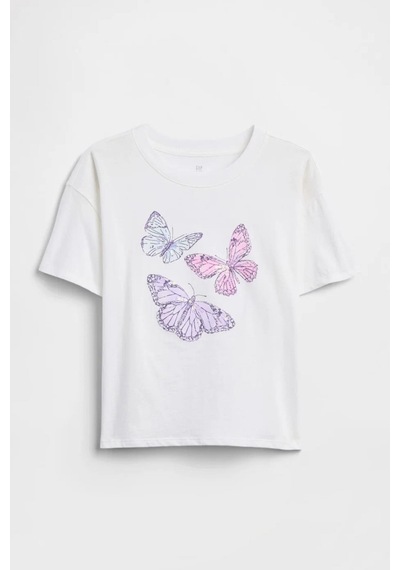 Gap Kız Çocuk Oversized Grafik Baskılı Beyaz T-shirt-15295