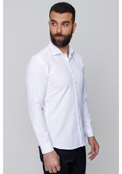 Efor Slim Fit Pamuk Saten Klasik Beyaz Gömlek Gk 604 Beyaz