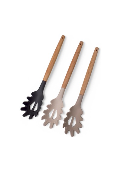 Ayrex Bambu Saplı Silikon Makarna Servis Kaşığı Isıya Dayanıklı, Yapışmaz, 3 Renk Seçenekli, 27cm Uzu