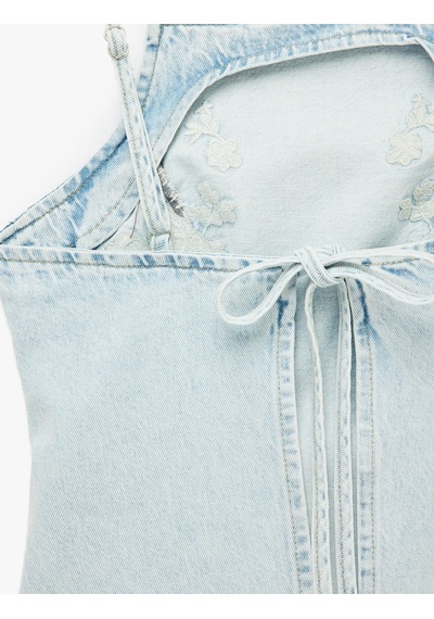 Koton Kare Yaka Nakışlı Sırt Detaylı Kolsuz Denim Bluz Açık İndigo 6sal30023md