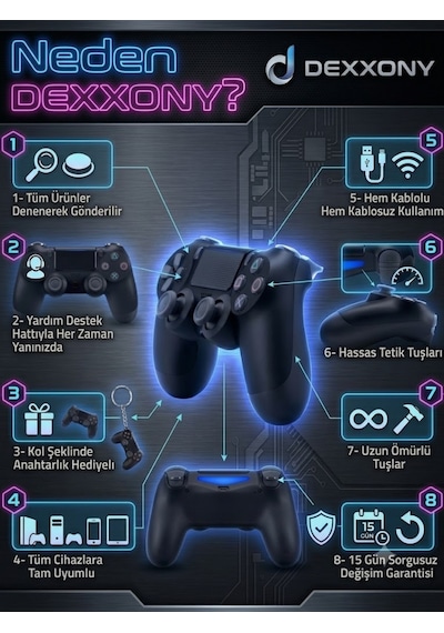 Pro Gamer Ps4 Oyun Kolu Kablolu Ve Kablosuz Siyah Bluetoothlu Bilgisayar Uyumlu Kol Gamepad Joystick