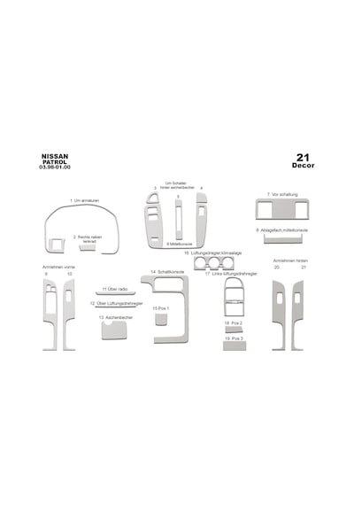 Nissan Patrol Torpido Kaplama 1998-2000 21 Parça Alüminyum
