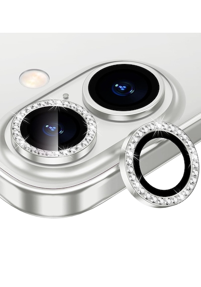 Apple Uyumlu iPhone 16 / 16 Plus İçin Ipg Kamera Lens Koruyucu - Taşlı - Gümüş