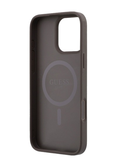 İphone 16 Pro Max Uyumlu Kılıf Guess Lisanslı M-safe Kabartmalı 4g Desenli Yazı Logolu Kapak Pembe