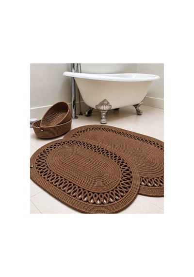 Oval Örgü Banyo Paspası Hasır Görünümlü Dekoratif Kaymaz Banyo Paspası 2 Adet Dekoratif Kutu Hediye Kahverengi Kahverengi Oval Örgü Banyo Paspası Hasır Görünümlü Dekoratif Kaymaz Banyo Paspası 2 Adet Dekoratif Kutu Hediye Kahverengi Kahverengi