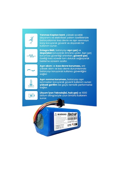 Kiwi Kvc-4090 Uyumlu Batarya Standart Kapasite 2600mah Robot Süpürge Bataryası
