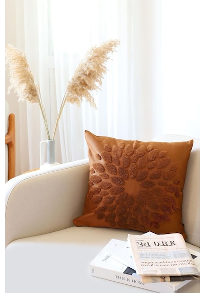 Bohem Özel Tasarım Punch Panç Desen Kare Dekoratif Kırlent Kılıfı 43x43 Cm Flower Taba Diğer