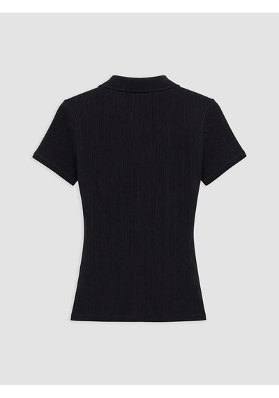 Lcw Everyday Siyah Polo Yaka Kadın Fitilli Tişört