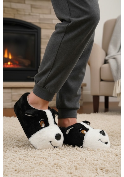 Siyah Köpek Desenli Unisex Panduf 26k001 Siyah