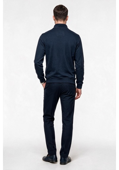 Legato Erkek Dik Yaka Yarım Fermuarlı Pamuk Karışımlı Uzun Kollu Sweatshirt Lacivert