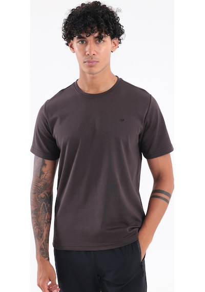 Rowinger Modal İnterlock Kumaş Minimal Logolu Bisiklet Yaka Erkek Spor T-shirt Brown