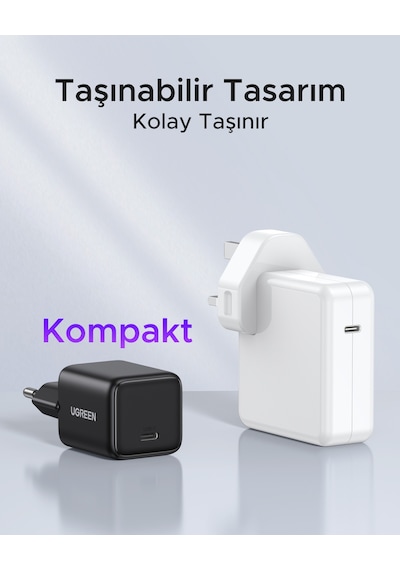 Ugreen 20w Gan Hızlı Şarj Cihazı Type-c Qc Pd 1xusb-c, Siyah, 55553