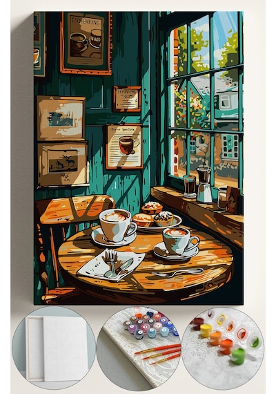 Sayılarla Boyama Seti Numaralı Tuval Fırça Boya 40x50 Cm - Kahveci