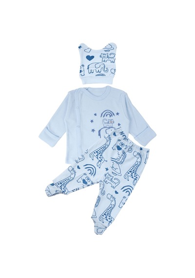 Bebegen Erkek Bebek Mavi Fil Nakışlı Pijama Takımı 0-3 Ay Çok Renkli