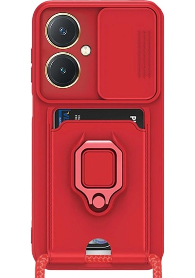 Newface Vivo Y27 Kılıf Zuma Kartvizitli Yüzüklü Silikon Semeglbl - 92 - Kırmızı