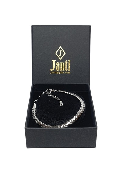 Jtss26blk1882 Paslanmaz Çelik Antik Desenli 21cm Gümüş Gri Garantili Kutulu Janti Bileklik Siyah