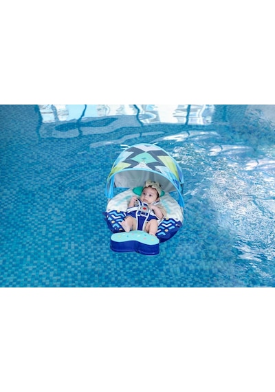 Mambobaby Yüzme Simidi - Yellow Colorfish, Emniyetli, Gölgelikli Ve Ayak Destekli