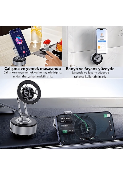 Ally X91 Manyetik Vakumlu Araç Telefon Tutucu Ayna-cam-araba Magsafe Araç Tutucu Gümüş