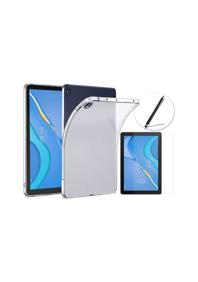 Huawei Matepad T10 - T10s Uyumlu Tablet Kılıfı Şeffaf Silikon + Ekran Koruyucu + Kalem 3'lü Set Kılıf