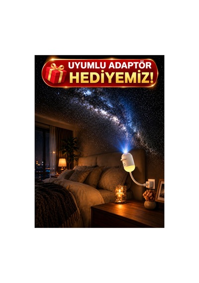 Yıldız Projektörlü Gece Lambası 12 Li Projeksiyon Diskli Uyumlu Adaptör Hediye 12 Li Projeksiyon