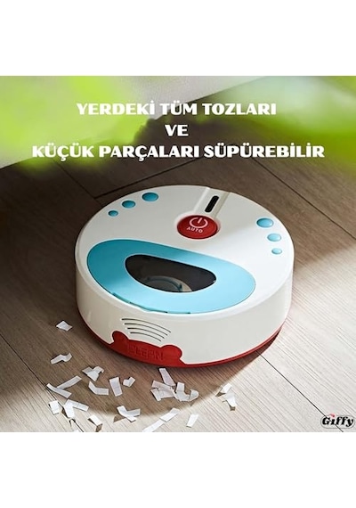 Giffy/oyuncak Pilli Robot Süpürge Sesli Ve Işıklı Gerçek Süpürme Özelliği Ve Sürekli Farklı Yönlere Giden Oyuncak Robot Süpürge Oyuncağı