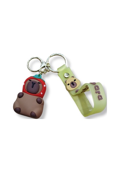 Capybara Çilek Kostümlü 3d Figürlü Soft Kayışlı Anahtarlık - 1 Adet