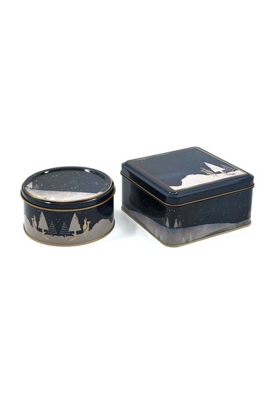 Winter Deer Desenli 2'li Metal Saklama Kabı Seti, 1,9 Lt + 1,1 Lt