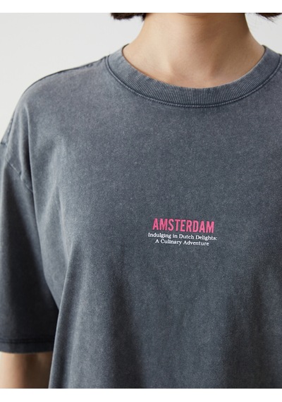 Lcw Vision Antrasit Amsterdam Baskılı Oversize %100 Pamuklu Kadın Tişört