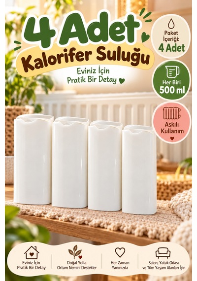 4'lü Set Beyaz Kalorifer Suluğu Her Biri 500 Ml Askılı Petek Su Haznesi Evde İçin Radyatör Aksesuarı