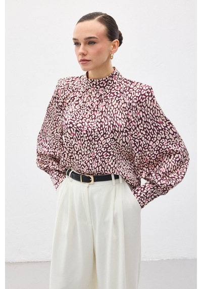 Sateen Desenli Bluz - Mürdüm-137130 Mürdüm