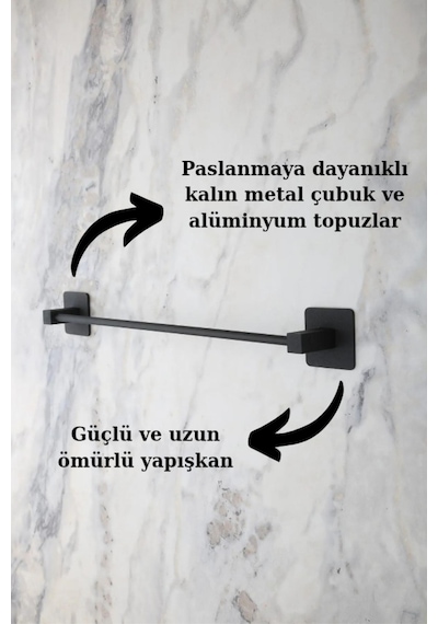 Kare Yapışkanlı Siyah Uzun Havluluk Siyah Diğer