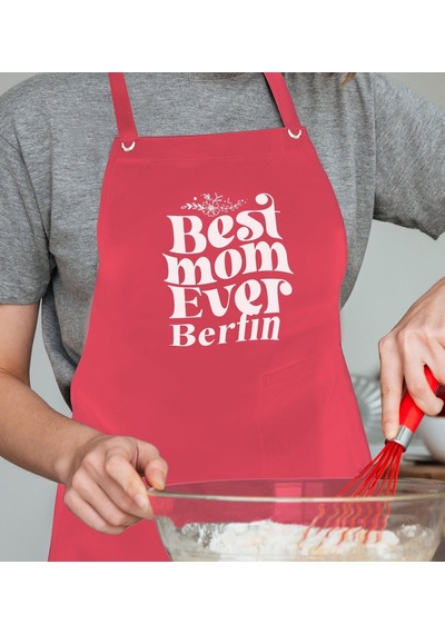 Bk Gift Kişiye Özel İsimli Anneler Günü Tasarımlı Profesyonel Kırmızı Mutfak Önlüğü, Aşçı Önlüğü, Şef Önlüğü, Anneye -11 Açık Gri