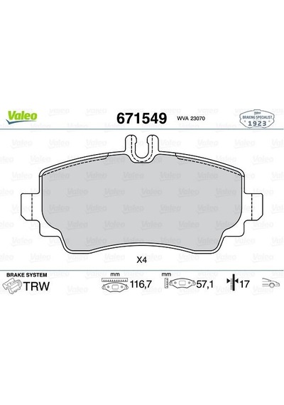 Valeo 671549 Fren Balatası On Mercedes A-class W168 99 04 A1684201420