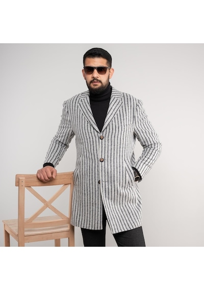 Sir Çizgili Erkek Regular Fit Kaşe Kaban