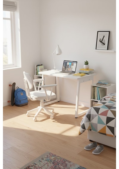 Vilinze Biga Çalışma Ofis Masası Ve Deniz Çalışma Ofis Sandalyesi Set - 60x90 Cm Teddy Beyaz Vilinze Biga Çalışma Ofis Masası Ve Deniz Çalışma Ofis Sandalyesi Set - 60x90 Cm Teddy Beyaz