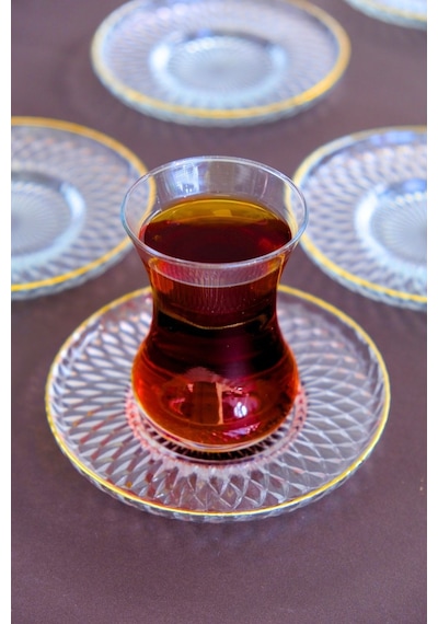 Tabak Evi Altın Yaldız Cam Çay Tabağı 12cm 6 Lı 2494 Şeffaf