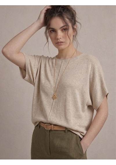 Neden Tekstil Kadın Basic Relaxed Keten Bluz - Bej