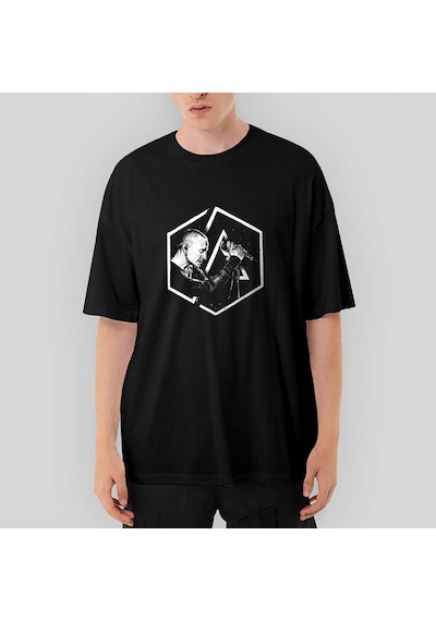 Linkin Park Chester Logo Oversize Siyah Tişört Siyah