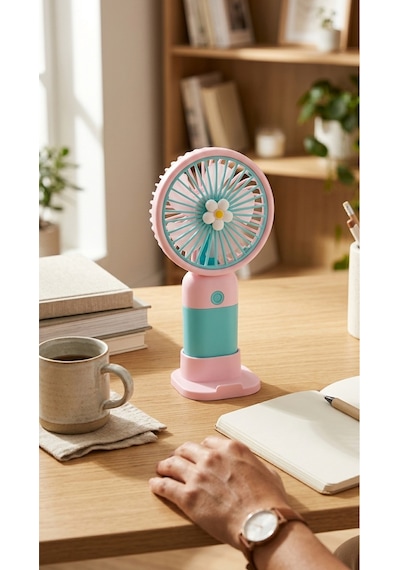 Mini El Fanı Pembe-mavi Kompakt Tasarımlı, Usb Şarjlı Güçlü Taşınabilir Vantilatör Fan-pl104