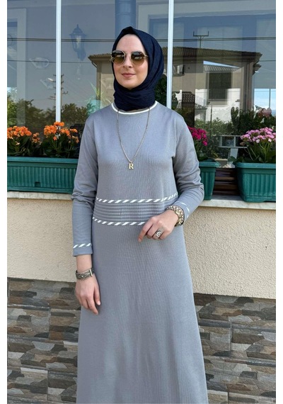 Rabia Şamlı Samanyolu Gri Triko Elbise Normal