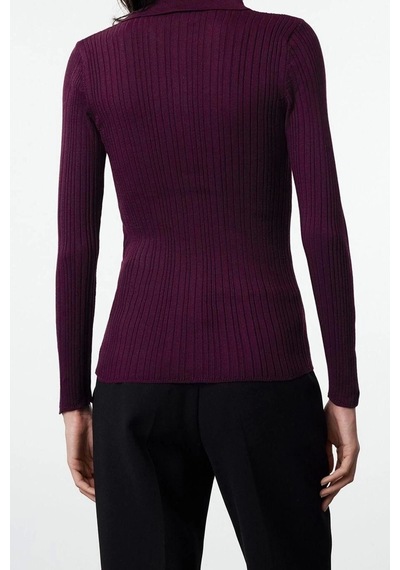 Ersefa Kadın Modern Tarz Slim Polo Yaka Regular Triko Hırka Mürdüm