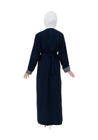 Zaytoon Nakışlı İç Elbiseli Ve Kemerli İki Parçalı Filistin Mirası Abaya Seti Lacivert