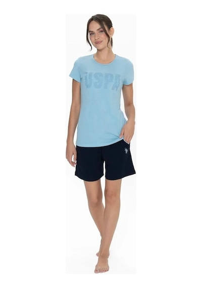 U.S. Polo Assn. U.s. Polo Assn. Kadın Yuvarlak Yaka Renkli Pijama Şort Takım Mavi