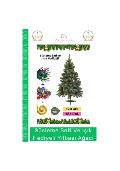 Noelpaketi Lüks Sık Yapraklı Yeşil Çam Ağacı Kaliteli Yılbaşı Dekorasyon Noel Paketi 120 Cm 123 Dal Standart