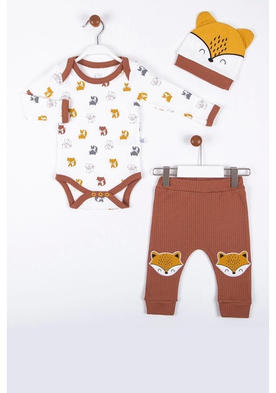 Babydonat Little Fox Desenli 3'lü % 100 Pamuklu Erkek Takım kahverengi