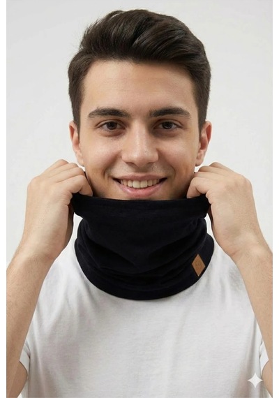 Butikgiz Erkek %100 Pamuklu 4 Mevsim Çok Fonksiyonlu Yumuşak Penye Boyunluk Siyah