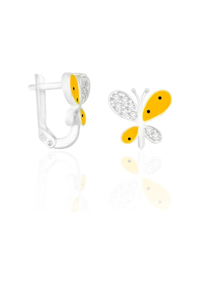 Kelebek Motifli Zirkon Taşlı Klipsli Gümüş Çocuk Küpe 925 Ayar St105 Sarı