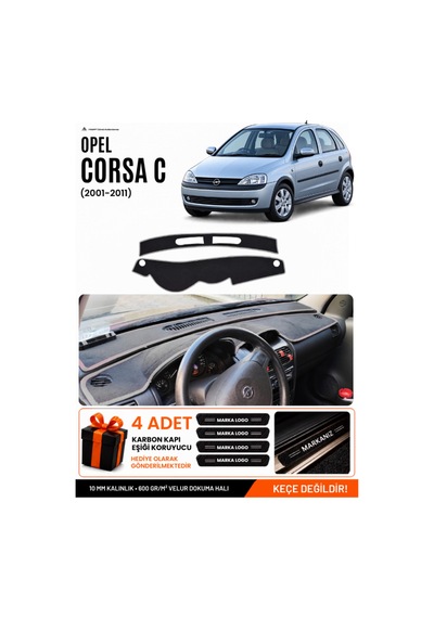 Opel Corsa C 2001-2011 Uyumlu Torpido Koruma, Torpido Örtüsü, Torpido Kılıfı - Siyah Gri